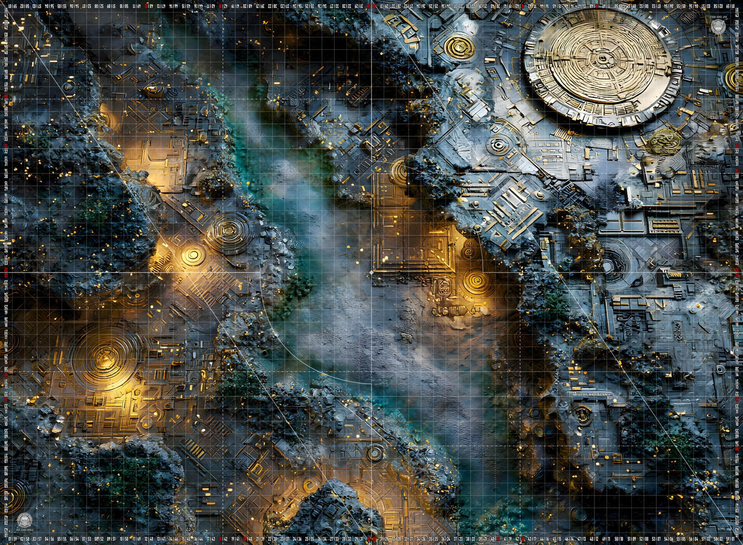Dark Warhammer 40K Mats 60x44 with Deployment Zones and Grid